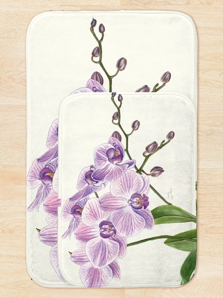 Традиционный иллюстрационный коврик для ванной с фиолетовыми орхидеями