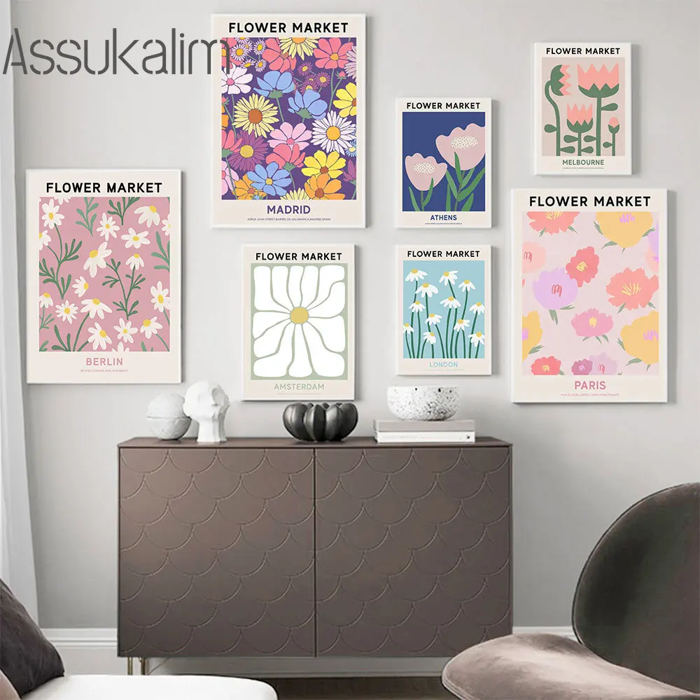 

Abstract Lotus Daisy Art Painting Flower Canvas Pictures Color Wall Art Prints Vintage Wall Poster Living Room Decoration