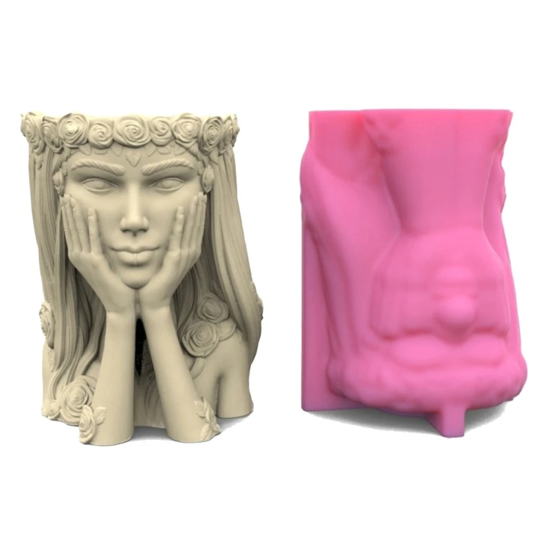 

4XBE DIY Silicone 3D Goddess Flower Pot Storage Box Mold for Succulent Plant Decor