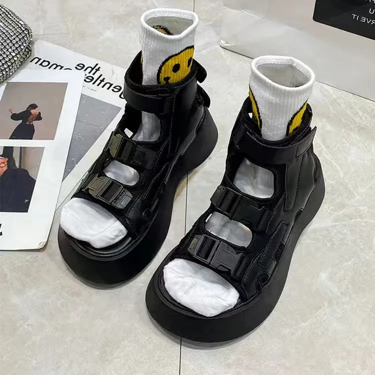 

Женские босоножки на танкетке Oraqwlj, модные летние сандалии-гладиаторы с двойной пряжкой, женские сандалии на толстой подошве с открытым носком, 2023