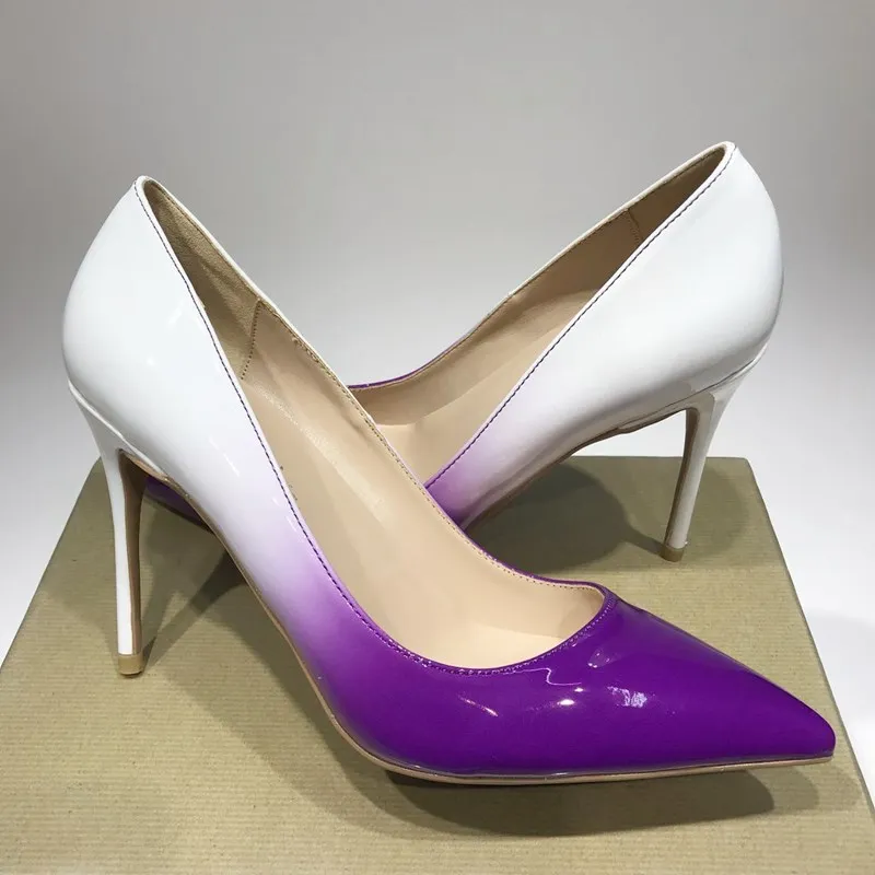

2022 Gradient Color Patchwork Patent Leather High Heel Shoes 12CM Thin Heel Dress Pumps OL Ladies Daily Footwear Party Shoes