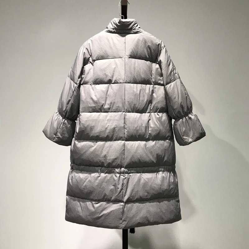 Women's Down Jacket 2022 Winter New Mid-Length Temperament Solid Color Double-Breasted White Duck Down Thick Warm Coats Female