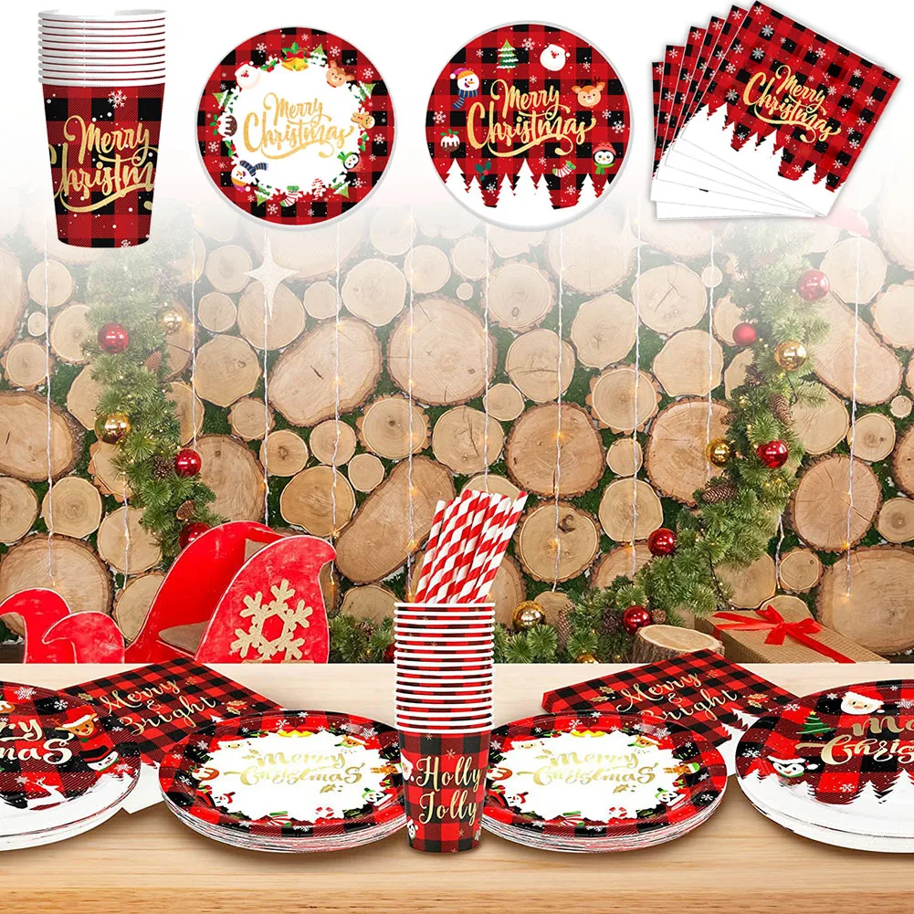 

Christmas Decoration Party Arrangement Red Santa Snowman Paper Plate Paper Cup Paper Towel Tablecloth Disposable Cutlery Package