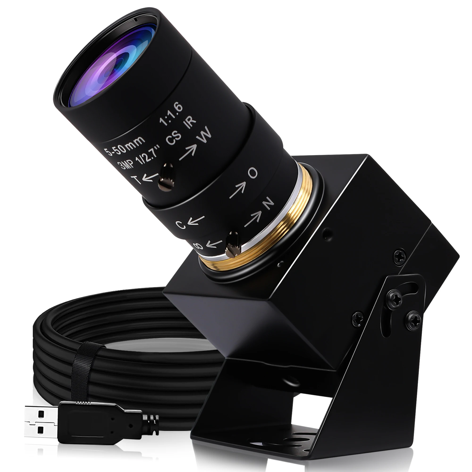 

2MP Color Global Shutter USB Camera 90fps, Mini Box Webcam With 5-50mm 2.8-12mm Varifocal Lens Fast Capture Reduce Motion Blur