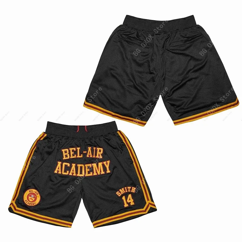 

BG Basketball shorts BEL-AIR ACADEMY Embroidery sewing Zip pocket outdoor sport big size various styles Black sandbeach shorts