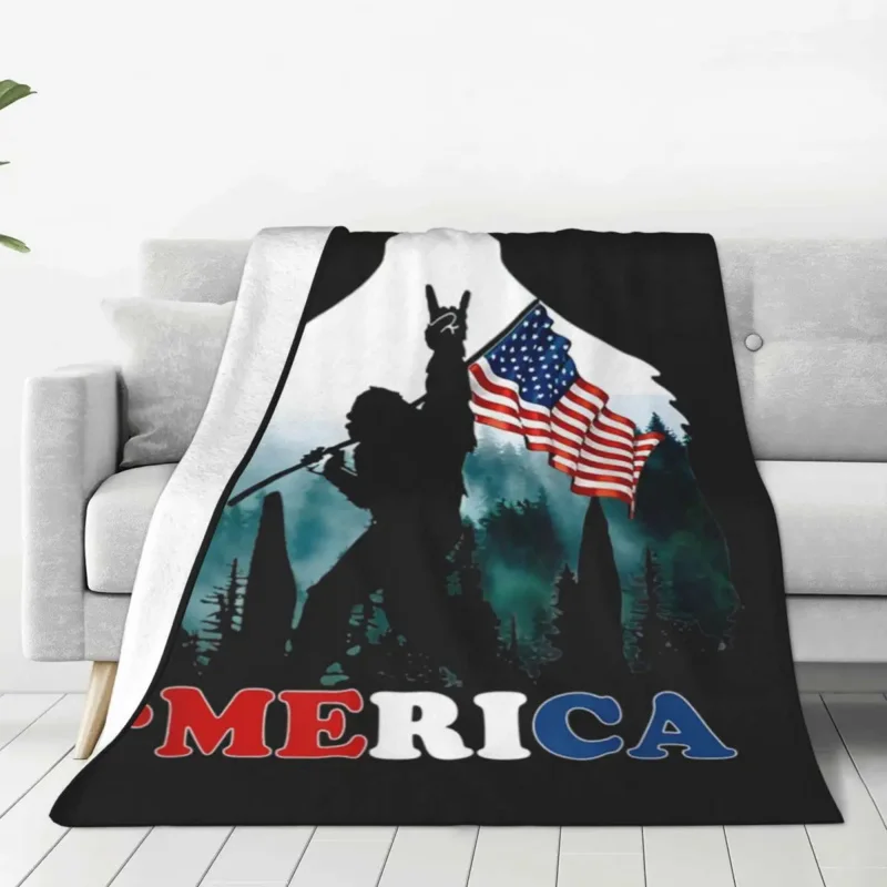 

Мягкое теплое Флисовое одеяло Bigfoot с американским флагом США, Фланелевое покрывало для спальни, дивана, путешествий на осень