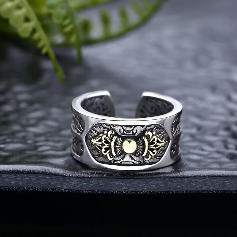 

Мужское/женское ретро-кольцо MeiBaPJ, открытое ювелирное изделие из стерлингового серебра S925 с Цзинь Gangchu, в стиле ретро