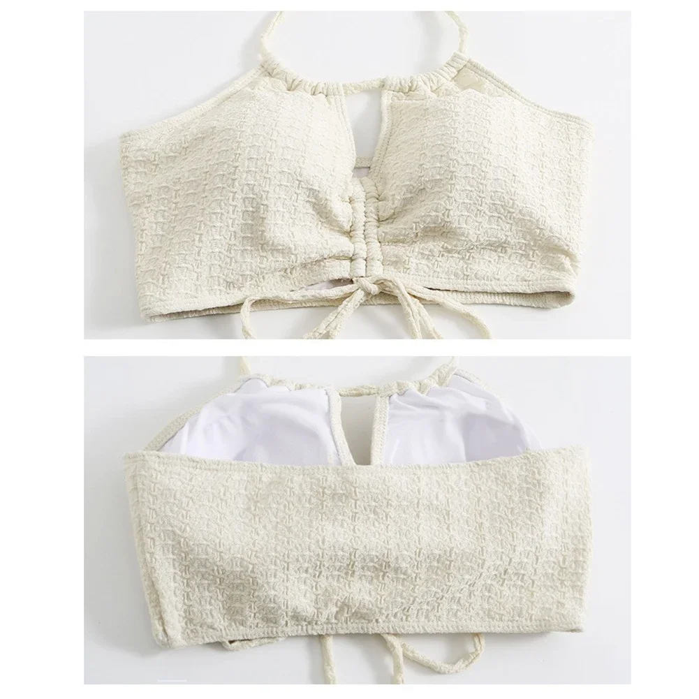 Женский сексуальный купальник-тройка комплект бикини купальник с завязками