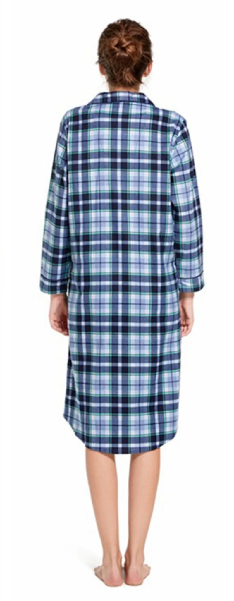 Autumn Women's Check Nightwear Length To The Shank Polyester Comfortable Slim Fitting Turn-Down Collar Leisure Wear