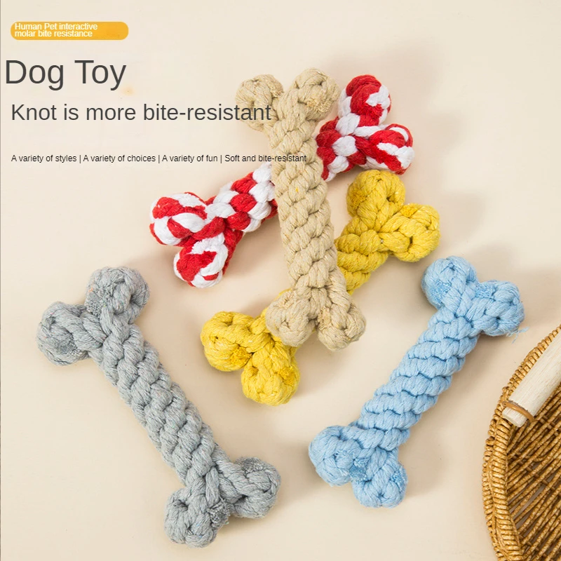 

Dog Toys for Small Large Dogs Bones Shape Cotton Pet Puppy Teething Chew Bite Resistant Toy Pets Accessories Supplies 5 Colors