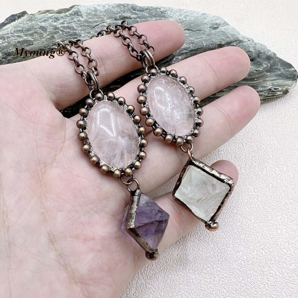 

Оптовая продажа, 10 шт., спаянные овальные белые кварцевые подвески в винтажном стиле, ожерелье с круглыми цепочками для женщин MY230691