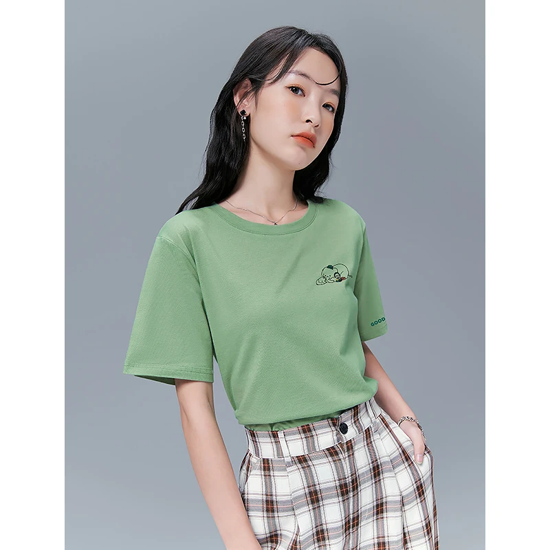 Женская футболка с коротким рукавом и круглым вырезом из чистого хлопка - купить