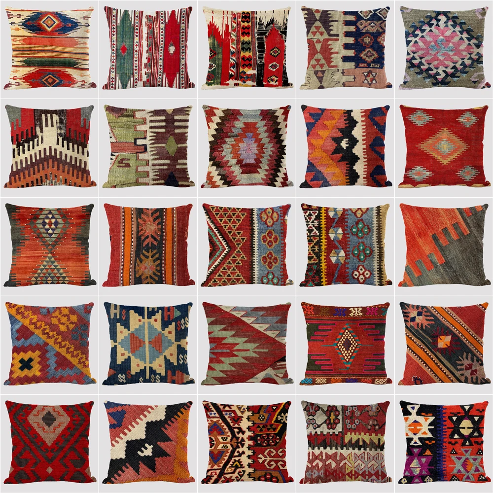 

Турецкая наволочка Kilim 45x45 см, богемная искусственная Подушка, наволочка с ацтекским принтом, этническое племенное украшение, наволочка
