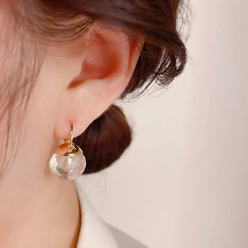 

2022 New Smooth Ball-Shape Drop Dangle Earring for Girls Creative Pandent Gift Charming Mermaid Female Glass Beads Earrings