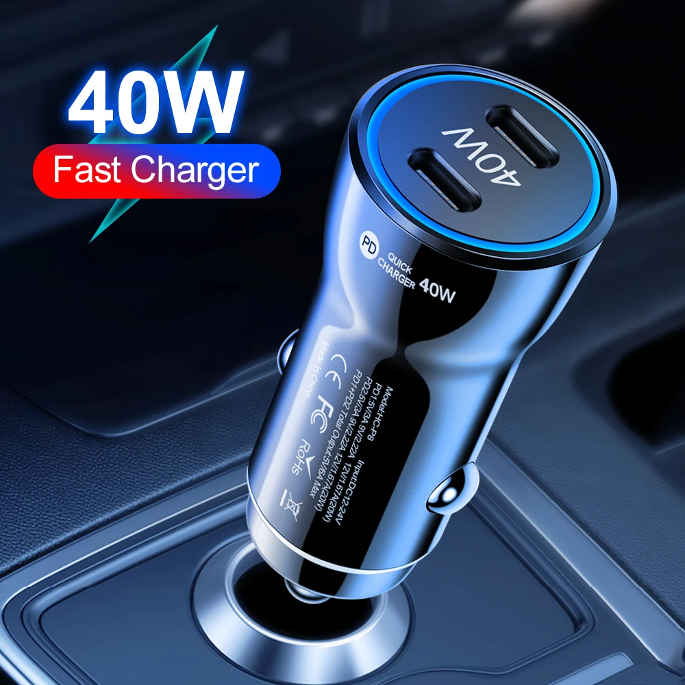 Автомобильное зарядное устройство PD 40 Вт USB C Type быстрая зарядка автомобильный
