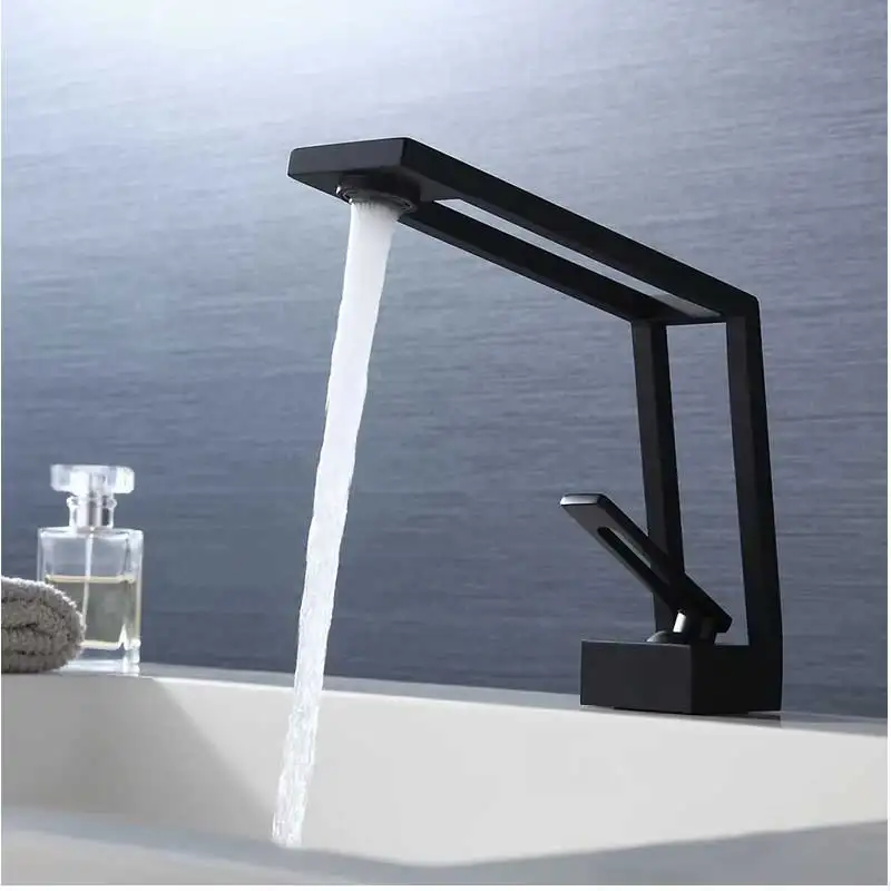 

Contemporary Creative Design Single Lever Handle 1-Hole Solid Brass Matte Black Bathroom Sink Faucet