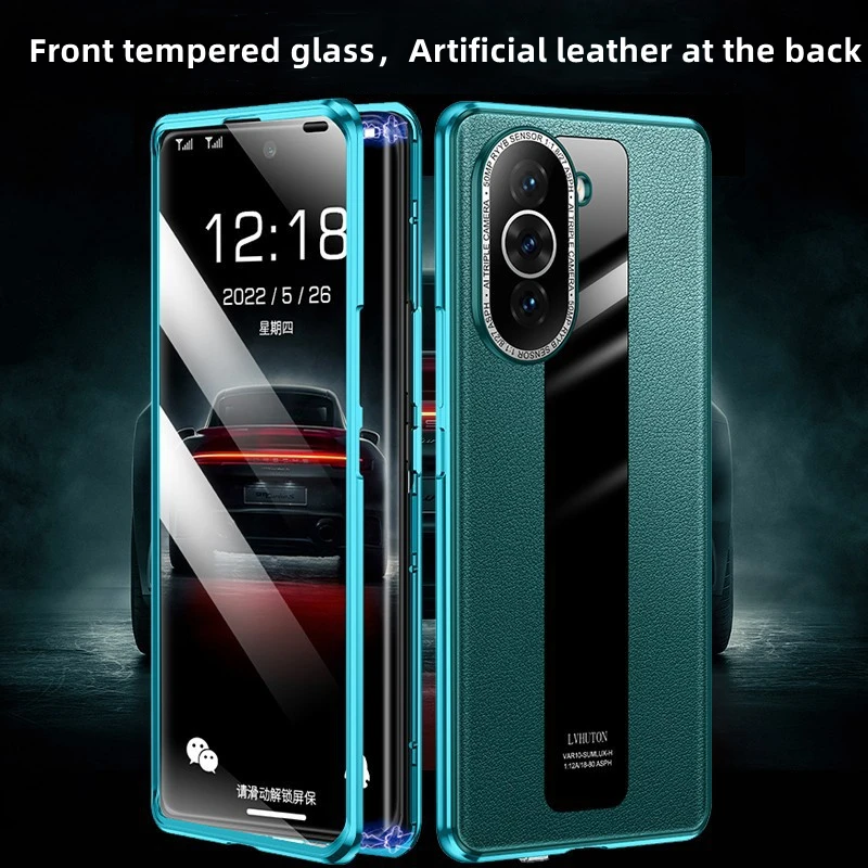 

360 Full Protect Magnetic Case for Huawei P50 Pro P30 P40 Front Glass Back Artificial Leather HD Goggles Camera Full Protection