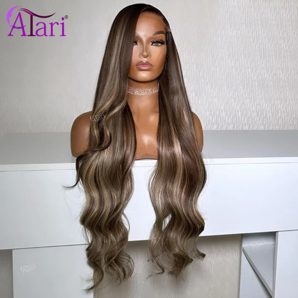 Коричневый мелирование Блондинка 13x6 13x4 Кружевной фронтальный парик из