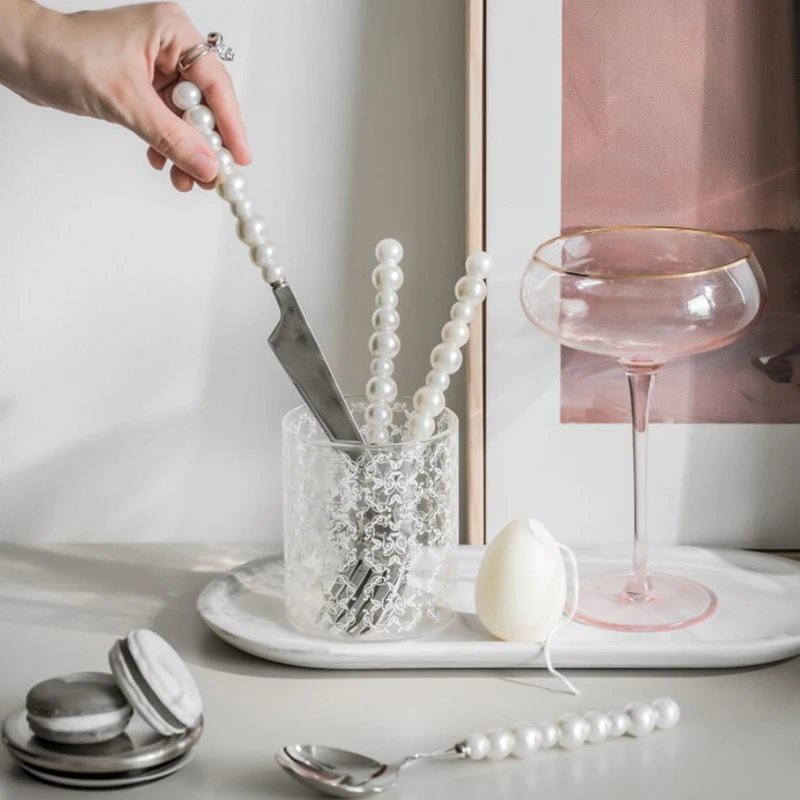 

1Pc Fashion Pearl Cutlery 304 Stainless Steel Steak Knife Fork Dessert Spoon Flatware Knife Fork Kitchen Cutlery