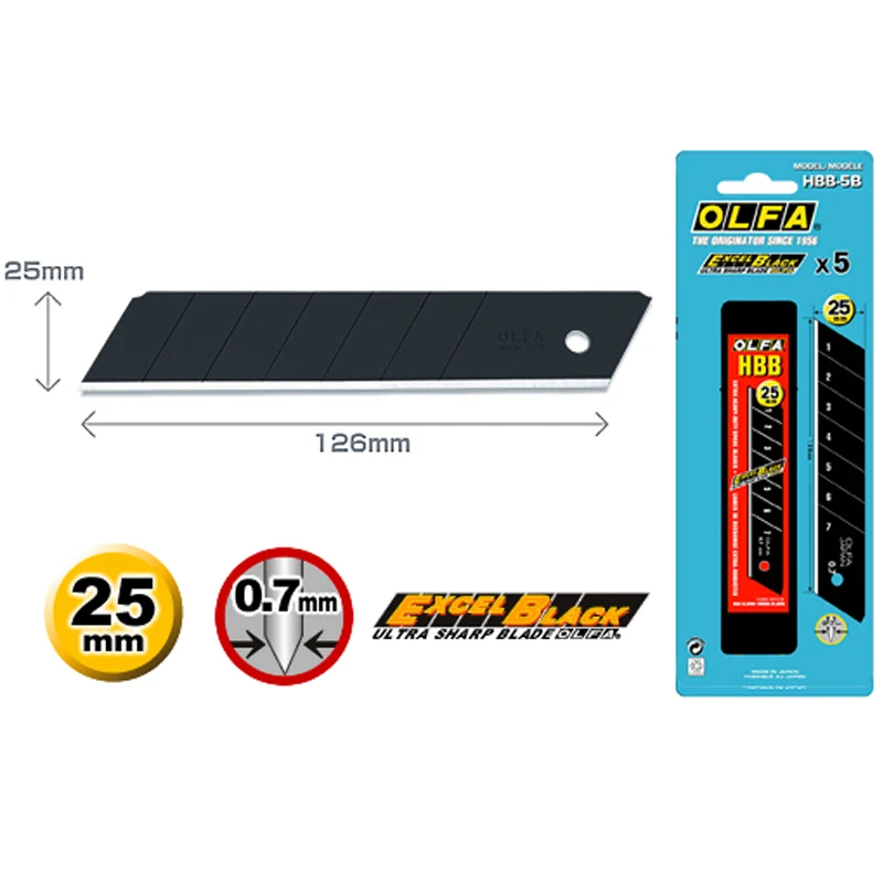 Olfa HBB-5B 25 мм Ультра острые сверхмощные защелкивающиеся сменные лезвия для детской, фотометрической, детской Olfa HBB-5B 25 мм Ультра острые сверхмощные защелкивающиеся сменные лезвия для детской, фотометрической, детской
