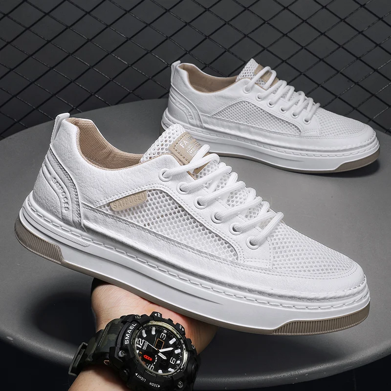 

Outdoor Micrfoiber Hollow Breathable Men's Sport Shoes Trendy Lace Up Flats Men's Board Shoes Summer Walking Men's Casual Shoes
