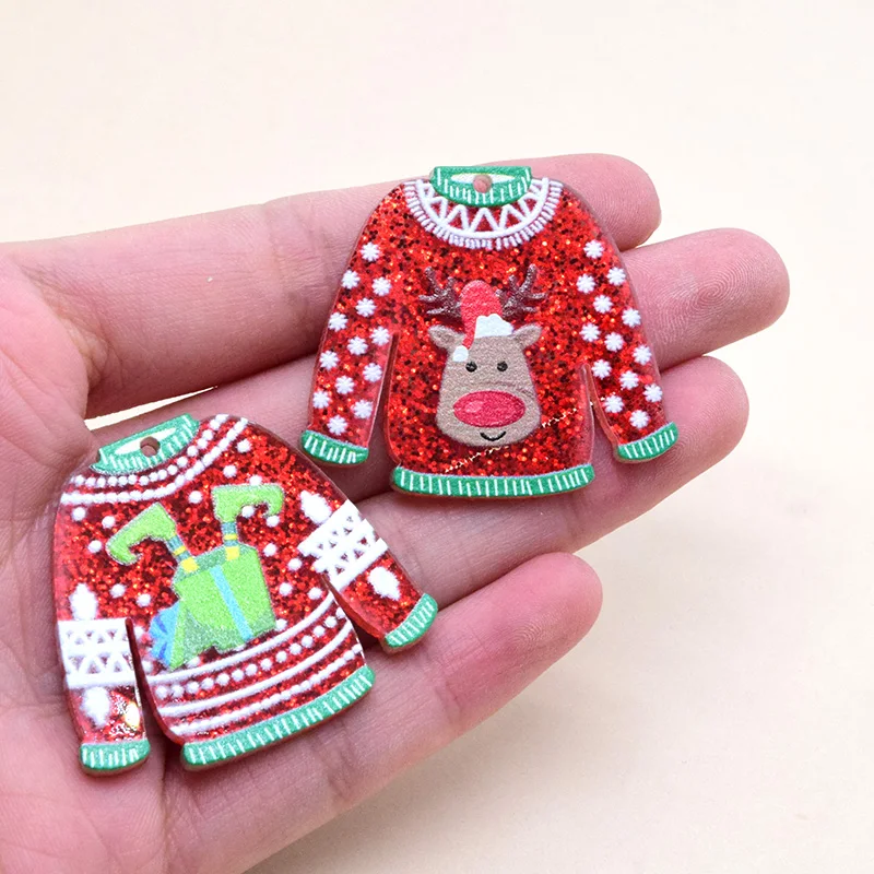 10 шт. блестящая Красная рождественская одежда с оленем акриловые подвески
