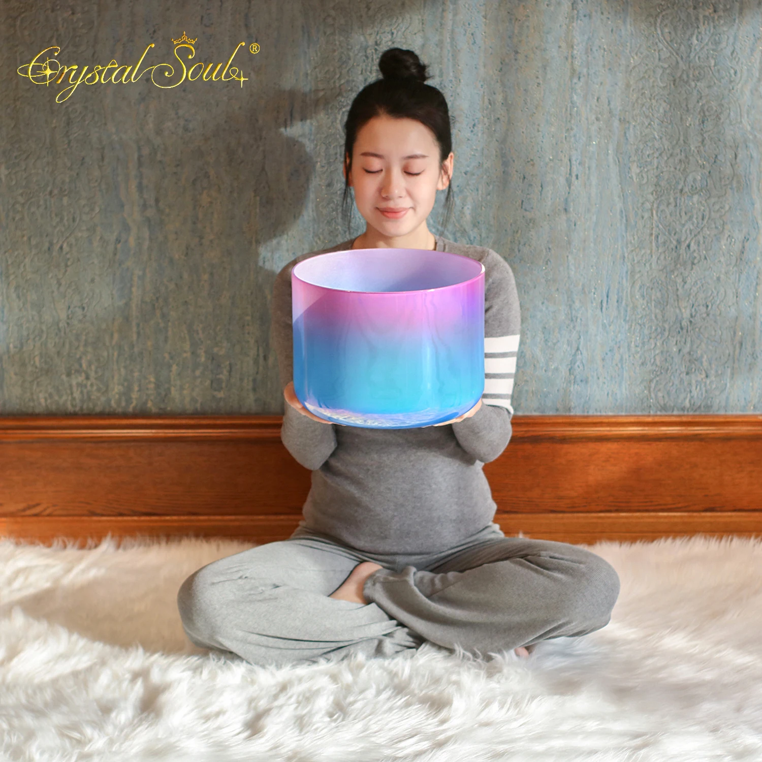 Фото Crystal Soul, новый 11-дюймовый градиент, синий, розовый, хрустальная поющая чаша, звук, исцеление, длинный звук сустейна №1