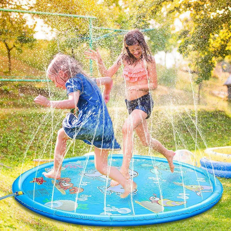 

68'' Sprinkler Sprinkle Splash Play Mat Outdoor Water Play Mat Sprinkler Splash Play Pad with Wading Pool Water Toys for Kids