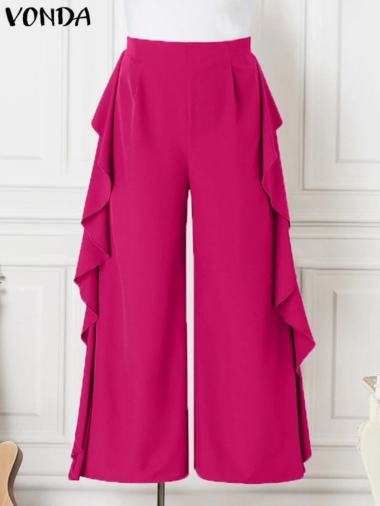 Большие размеры VONDA женские длинные широкие брюки однотонные повседневные