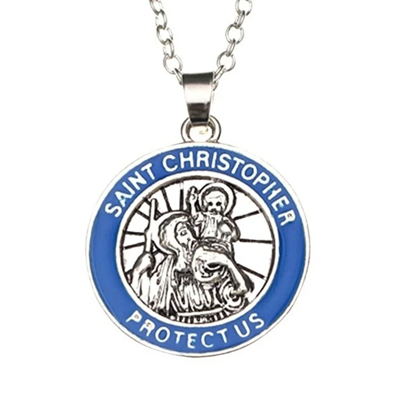 

St. Christopher Bear Jesus Crossing The River Pendant Christian Men's Necklace Guardian Sacred Pendant Religious Jewelry Gift
