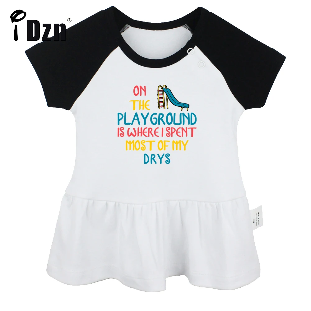 

On The Playground Is Where I Spent Most of My Days Baby Girls Cute Short Sleeve Dress Infant Funny Pleated Dress Soft Dresses