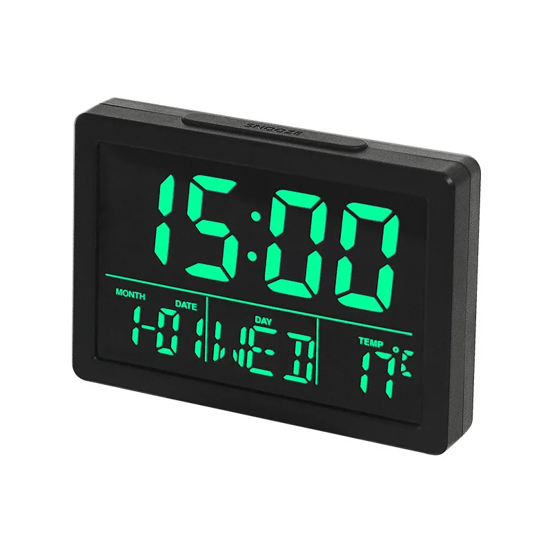 With Led Time Display Temperature Detect Snooze Clocks For Bedroom Bedside Desk Black&green