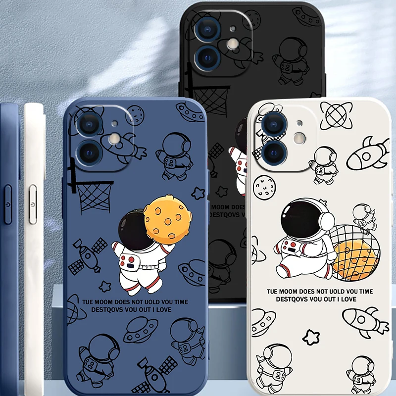 

For iPhone 13 11 12 Pro Mini X XR XS Max Liquid Silicone Creative Astronaut Phone Cases For 8 7 6s 6 Plus SE 2020 Funda Capa