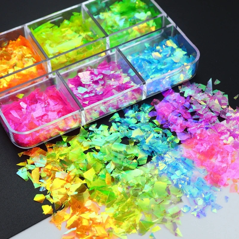 

Embellishments Sequins Colorful Glitter Mixed Size Art Sticker for NAIL Decors 6-Grid/Box