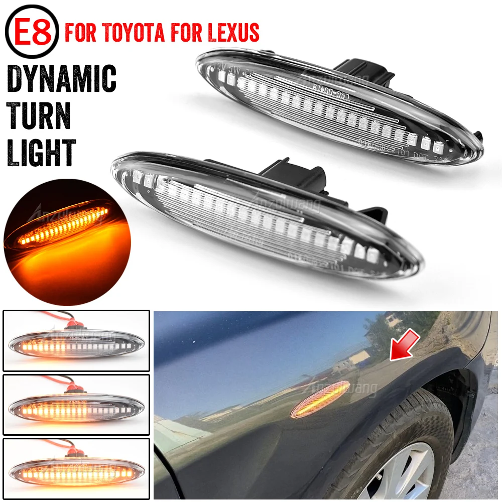 

2pcs Amber Dynamic Side Marker LED Turn Signal Light For Lexus IS250 IS350 LX570 Toyota Camry 40 Crown Highlander Mark X Reiz