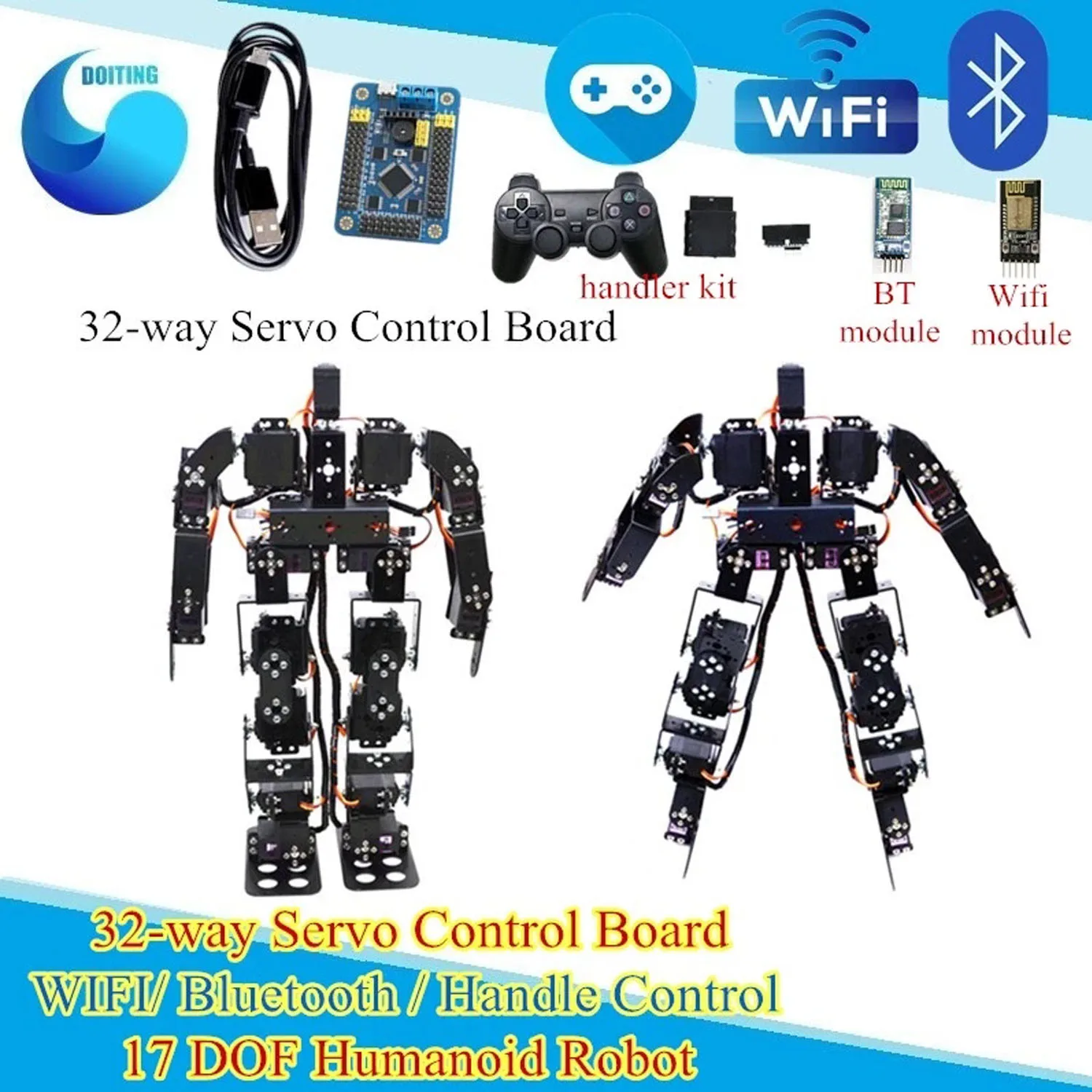 Wifi/BT/PS2 Control 17DOF Humanoid Dancing Robot Biped Walking Robot Teaching kit 17 Degrees of Freedom Debugging Experiment Set