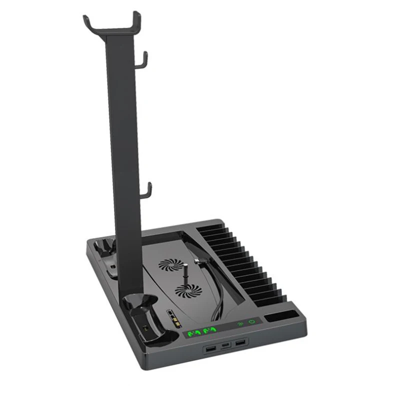 

Hot TTKK Vertical Stand Cooling Fan Dual Controller Charging Station Headset Stand with Indicator Lamps 15 Game Storage for PS5