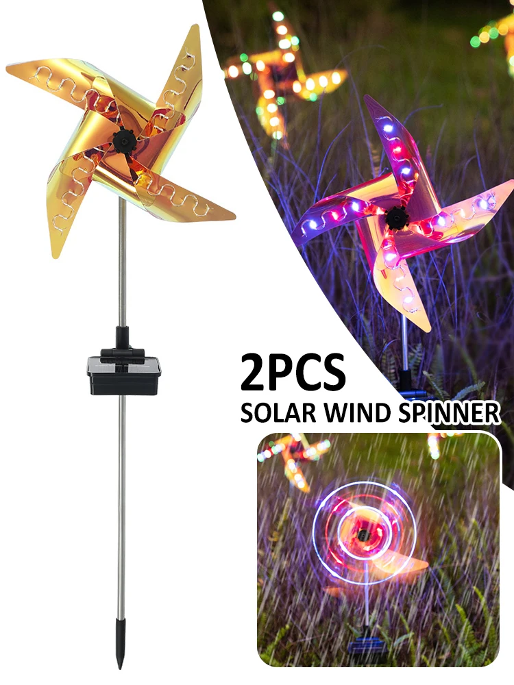 

2pcs Solar Windmill Light Outdoor with 32 LEDs Solar Wind Spinner Light 8 Working Modes Reflective Pinwheels Light Waterproof