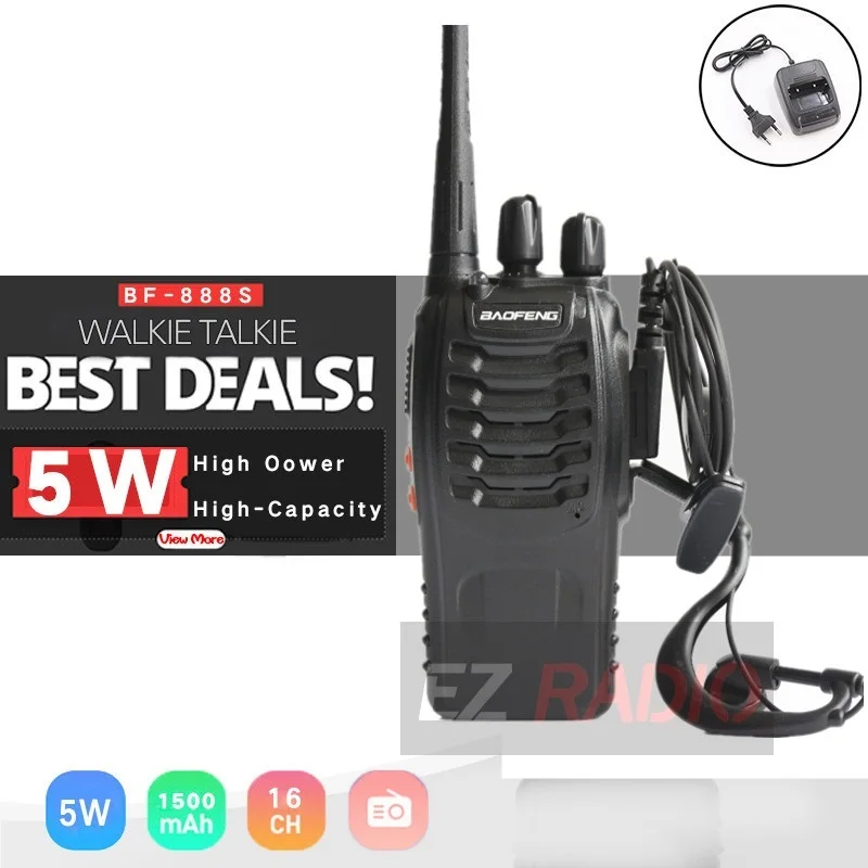 

Портативная рация Baofeng, односторонняя радиосвязь BF 888s UHF 400-470 МГц, 16-канальная рация, радио приемопередатчик, коммуникатор