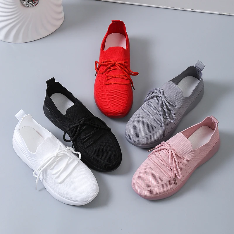 2022 Fashion Lace Up Platform Women's Shoes Summer Flat Mesh Sports Shoes Woman Vulcanize Shoes Plus Size35-43 sneakers women