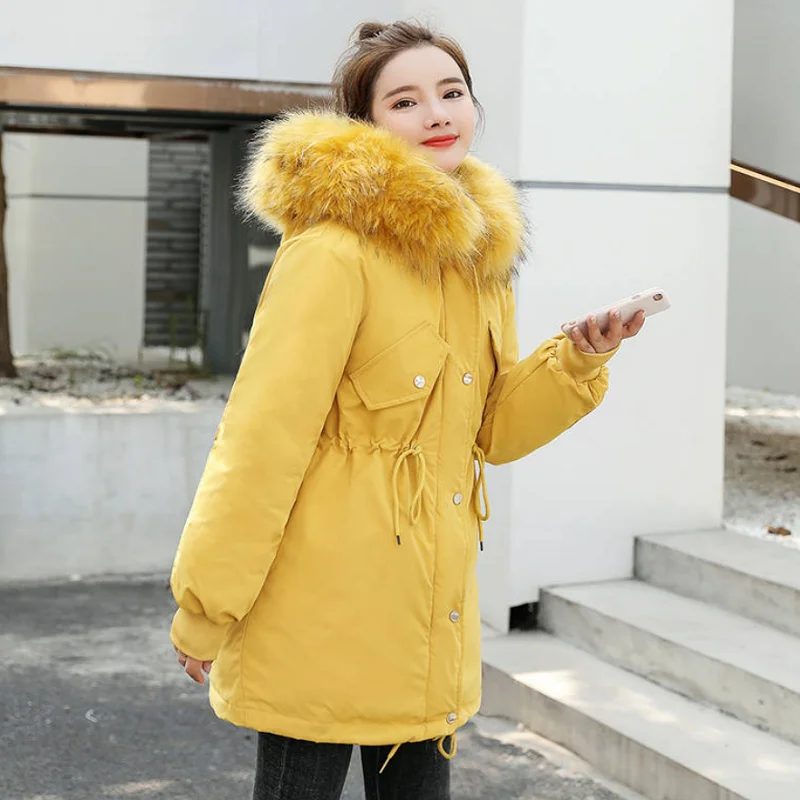 Fashion Women's Cotton Coat, New Winter Clothes, Thick Hooded With Fur Collar, Medium And Long Section, Thin And Warm, All-match