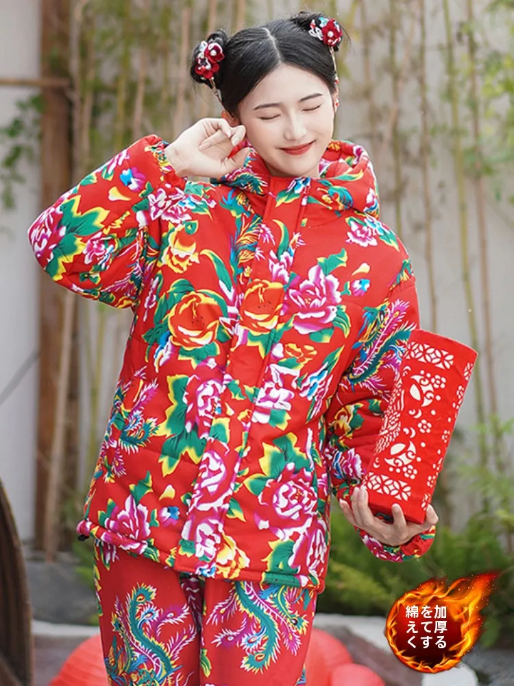 Northeast Big Flower Cotton-Padded Jacket Winter 2024 New Chinese Ethnic Sle Improved Thickened Cotton Added Hood Cotton-pa...