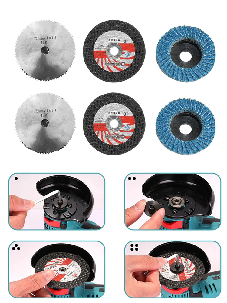 6pcs/Set Angle Grinder Attachment HSS Saw Blade Carbite Cutting Polishing Disc Kits For Ceramic Tile Wood Stone Power Tool Parts