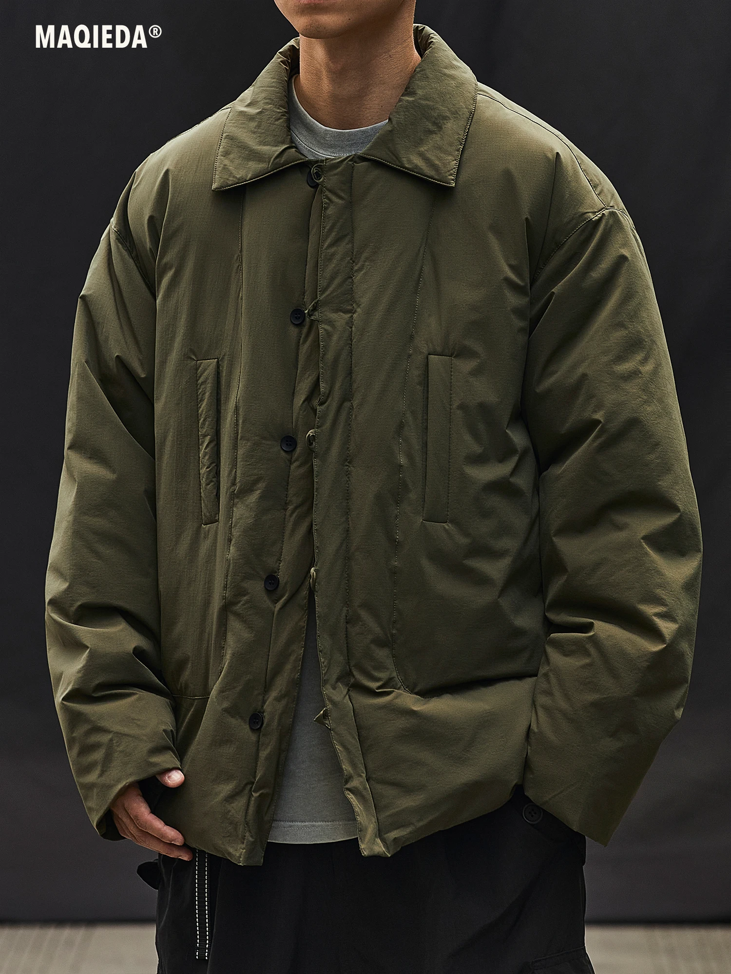 Macheda Japan fashion Men's Winter down Jacket Solid Thickened Cotton-Padded Coat Fashion Brand Retro Cotton-Pad...