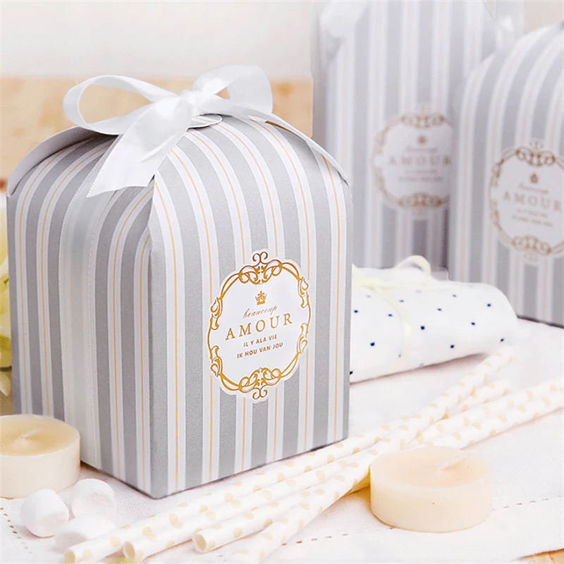 

30/50Pcs Small Gift Boxes Blue White Stripes Boxes Wholesale Baking Cakes Cookies Candy Pouch Pink Paper Packaging Cartons Box