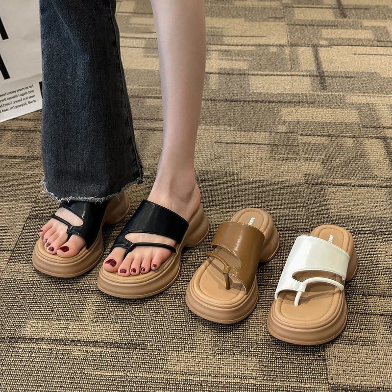 

Thick Soled Sandals Women's 2023 Summer New Set Toe Sandals Sen Women's Muffin Shoes Wear Casual Toe Clipped Women's Slippers