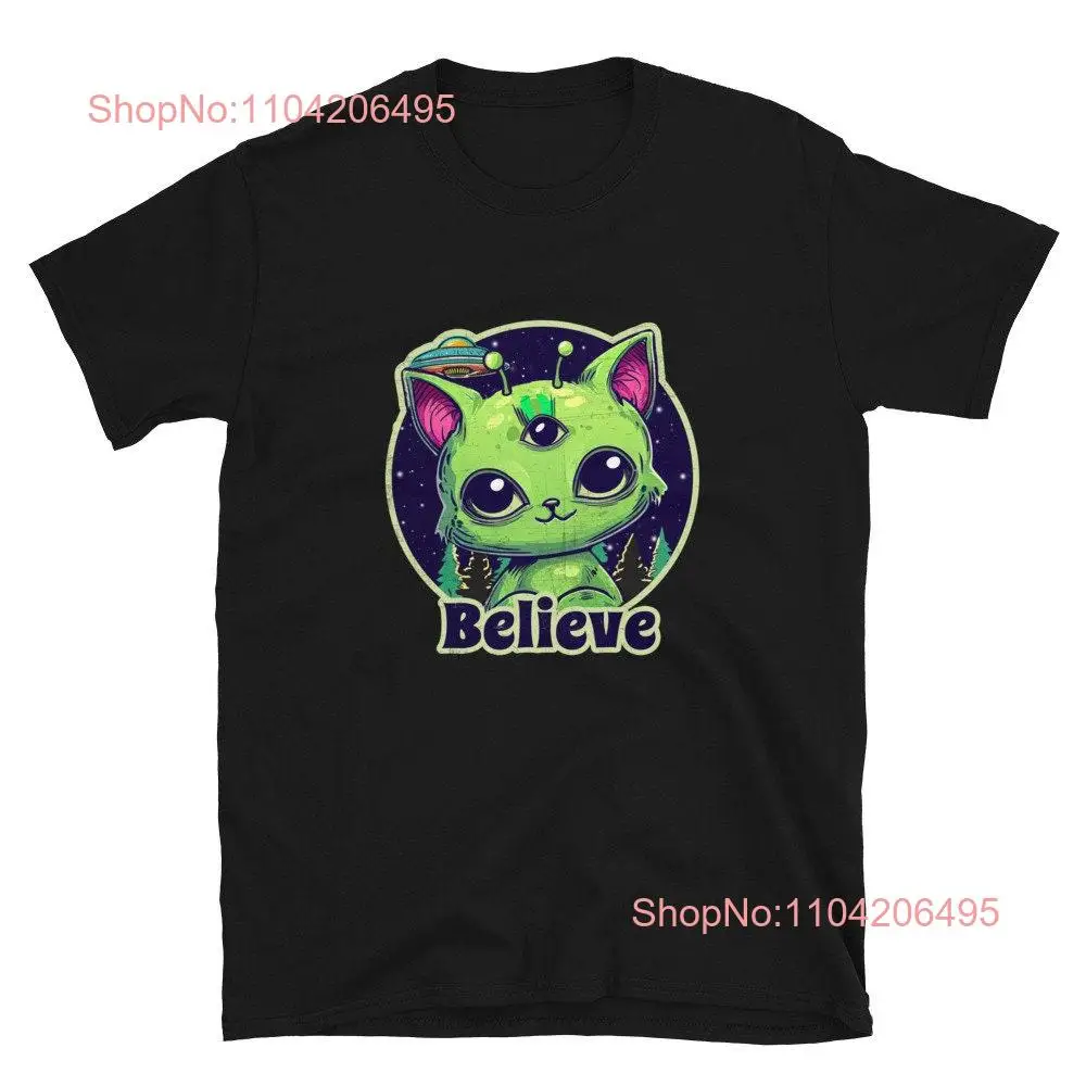 Футболка Cute Alien Cat Belive в НЛО Kawaii с длинными или короткими рукавами