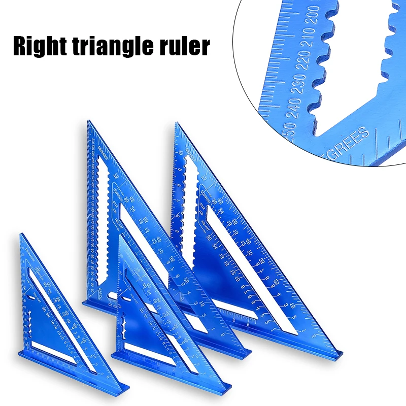 

7/12 inch Angle Ruler Metric Aluminum Alloy Triangular Measuring Ruler Woodwork Speed Square Triangle Angle Protractor