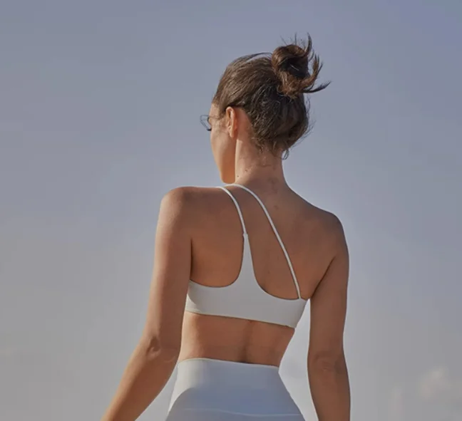 

Slanted shoulder straps sexy suspender Sport Bra Women Backless Workout Gym Yoga Crop Top Fitness Bra with Built In Bra