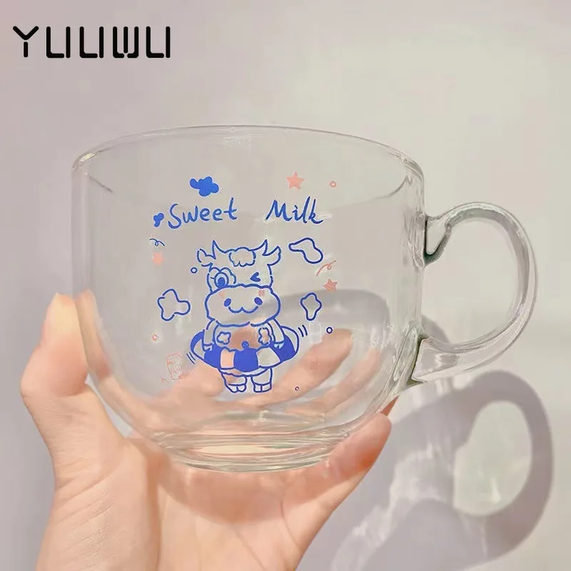 

500ML Ins Transparent Glass Coffee Milk Mug with Handle Home High Capacity Breakfast Mugs Bowl Oatmeal Cereal Cups Gift Cup 2022